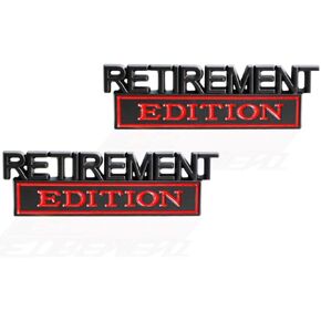 2 Pcs Retirement Edition Emblem 3D Metal Badge Decal Sticker Fit for Universal Car Truck SUV Side Rear Front Hood Trunk Door (Black Red)