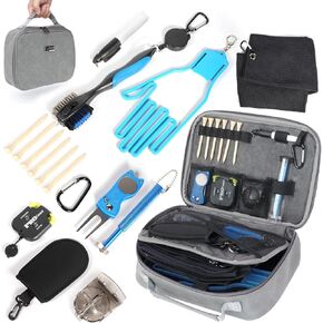 GAIARENA Golf Essential 11 PCS Accessory Kit with Carrying Case Golfing Accessories Organizer for Golfers of All Levels, Golf Ball Liner Towel Cleaning Brush Divot Repair Tool Club Groove Sharpener