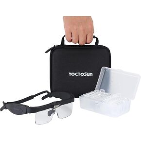 YOCTOSUN Magnifying Glasses with Light, Head Magnifier Glasses with 3 LED Lights and Detachable Lenses 0.75X, 1.25X,2.0X, 3.0X and 4.0X, Eyeglasses Magnifier for Hobby, Crafts, Reading and Close Work