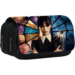 Large Capacity Pencil Case with Zipper Pencil Pouch Multi-Purpose Pen Bag (Black)