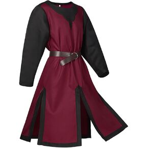 Men's Medieval Crusader Costume Long Sleeve Tabard Tunic Shirt with Belt