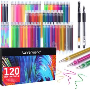 120 Colors Gel Pen Ink Refills, Glitter Neon Gel Ink Pens Refills Replace Cartridges for Glitter Gel Pens Set,for Kids Drawing Adult Coloring Books Women Gifts