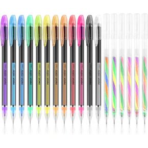 18 Pack Glitter Gel Pens, Smooth Writing Pens for Coloring Books, Doodling, Drawing, Scrapbook, Sketching Journal, 12 Pack Colored Gel Pens & 6 Pack Color Changing Gel Pen (Glitter)