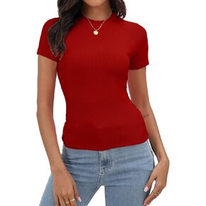 Abardsion Women's Casual Basic Knit Ribbed Tees 2024 Slim Raglan Sleeve Crewneck T Shirts Tops