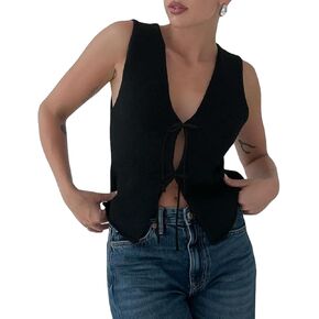 Women Crochet Knit Vest Top Y2k V Neck Sleeveless Vintage Hollow Out Crop Tops Summer Casual Streetwear