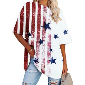 Oversized American Flag Shirt Women 4th of July Tshirt USA Star Stripes Patriotic Short Sleeve Tops