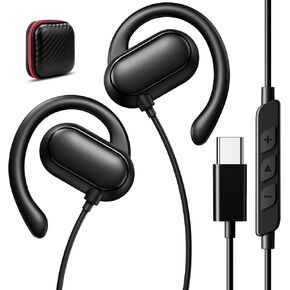 USB C Headphones Over Ear Bud Hooks for Apple iPhone 15 Pro Max iPad Air Mini Samsung S24,Type C Earphone Wired Earbud Microphone Headset for Samsung Galaxy S23 S22 Plus Google Pixel 8 8A 7 7A OnePlus