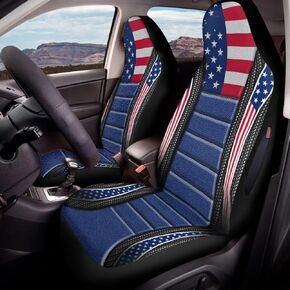 American Flag Printed 2 Piece Car Front Seat Cover, Waterproof Car Seat Covers Front Seat Only, Comfortable Breathable Car Seat Protector Air Bag Compatible, Universal Fits for Cars SUV Truck