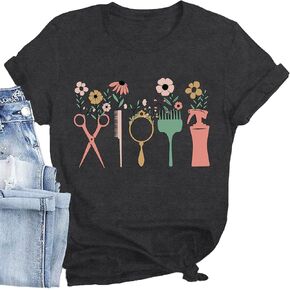 Hairstylist Shirt for Women Hairdresser and Beauty Salons T-Shirt Funny Casual Flower Short Sleeve