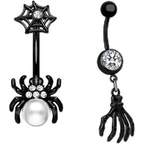 10 Pcs Goth Spider Skull Dragon Bat Dangle Belly Button Rings Alloy Curved Barbell Navel Rings Detailed Belly Button Piercing Body Jewelry