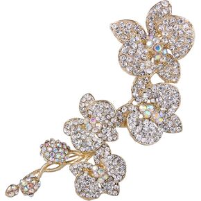 EVER FAITH Austrian Crystal 5 Inch Flower Orchid Branch Banquet Prom Plant Pendant Brooch in Saudi Arabia