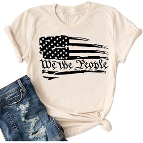 America Flag Shirts for Women We are People Graphic Patriotic Shirts 4th of July Freedom Memorial Summer Tops Tee
