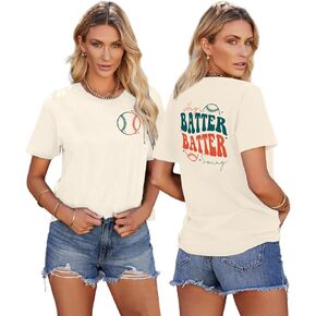 LAZYCHILD Baseball Shirt Women Hey Batter Batter Swing T-Shirt Baseball Mom Graphic Tee Ballpark Gifts Tops
