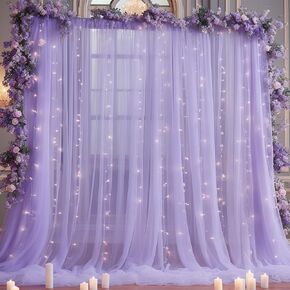 20x8ft Olive Green Tulle Backdrop Curtain with Lights String for Parites, Sheer Backdrop Curtains for Wedding Baby Shower Birthday Party Photo Shoot Decorations