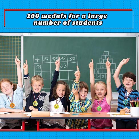 100 قطعة من ميداليات جوائز Yilloog 100 يوم من المدرسة مع شريط للرقبة ميداليات بلاستيكية لجوائز للأطفال الطلاب ومسابقات عرض المواهب ومستلزمات هدايا الحفلات في الفصل الدراسي، 5 أنماط in Saudi Arabia