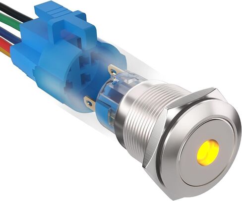 19mm Latching Push Button Switch,12V Waterproof 1NO1NC Single point with LED light Push Button Switch with Wire Socket Plug (Blue) in Saudi Arabia