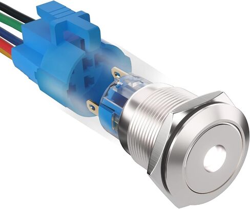 19mm Latching Push Button Switch,12V Waterproof 1NO1NC Single point with LED light Push Button Switch with Wire Socket Plug (Blue) in Saudi Arabia