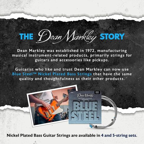 مجموعة أوتار جيتار باس من الفولاذ الأزرق من Dean Markley NPS مكونة من 4 أوتار، 50-105 جيتار باس متوسط ​​4 أوتار، أوتار باس فولاذية معالجة بالتبريد مع نغمة غنية دافئة، صنع في الولايات المتحدة الأمريكية in Kuwait