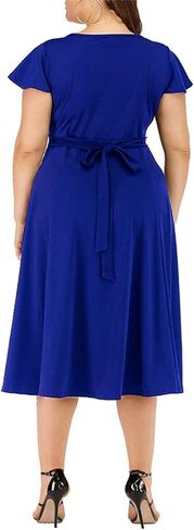 Women's Plus Size Flutter Sleeve Dress Deep V Neck A-Line Swing Midi Dresses in Saudi Arabia