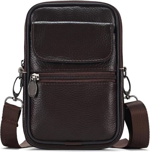 new genuine leather small bag, trendy small bag, men's shoulder bag, crossbody bag, mobile phone bag, waist bag, men's casual versatile small bag(coffee color) in Saudi Arabia