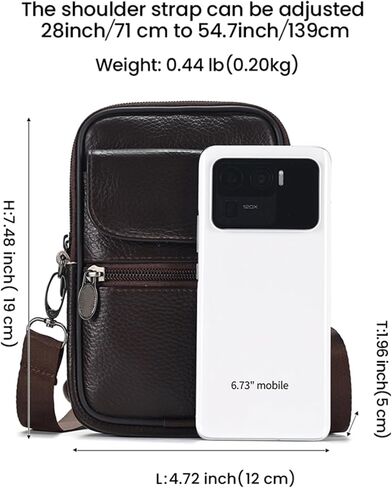 new genuine leather small bag, trendy small bag, men's shoulder bag, crossbody bag, mobile phone bag, waist bag, men's casual versatile small bag(coffee color) in Saudi Arabia
