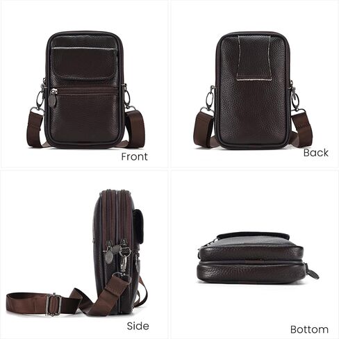 new genuine leather small bag, trendy small bag, men's shoulder bag, crossbody bag, mobile phone bag, waist bag, men's casual versatile small bag(coffee color) in Saudi Arabia