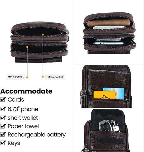 new genuine leather small bag, trendy small bag, men's shoulder bag, crossbody bag, mobile phone bag, waist bag, men's casual versatile small bag(coffee color) in Saudi Arabia