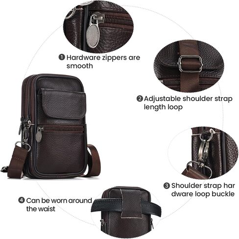 new genuine leather small bag, trendy small bag, men's shoulder bag, crossbody bag, mobile phone bag, waist bag, men's casual versatile small bag(coffee color) in Saudi Arabia