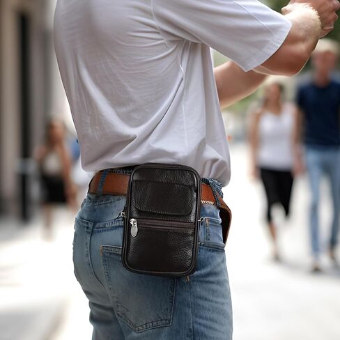 new genuine leather small bag, trendy small bag, men's shoulder bag, crossbody bag, mobile phone bag, waist bag, men's casual versatile small bag(coffee color) in Saudi Arabia