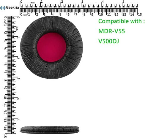 Geekria QuickFit Replacement Ear Pads for Sony MDR-V55, V500DJ Headphones Ear Cushions, Headset Earpads, Ear Cups Cover Repair Parts (Black Red) in Saudi Arabia