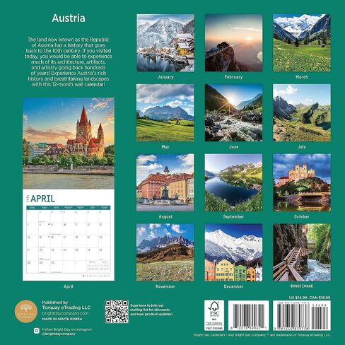 2024 Austria Monthly Wall Calendar by Bright Day, 12 x 12 Inch Beautiful Landscape Photography Gift in Saudi Arabia