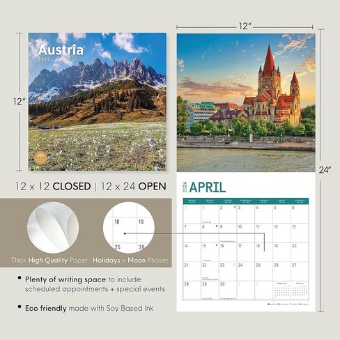2024 Austria Monthly Wall Calendar by Bright Day, 12 x 12 Inch Beautiful Landscape Photography Gift in Saudi Arabia