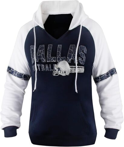 Womens Football City Fans V Neck Raglan Vintage Athletic Hoodies Pullovers Fleece Sweatshirts - Navy & White in Saudi Arabia