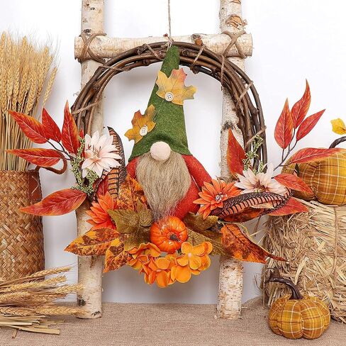 Fall Wreath with Scarecrow, 16 Inch Autumn Harvest Thanksgiving Wreath Artificial Sunflowers Maple Leaves Berries Pumpkins Wreath, Rustic Front Door Window Wall Decoration in Saudi Arabia