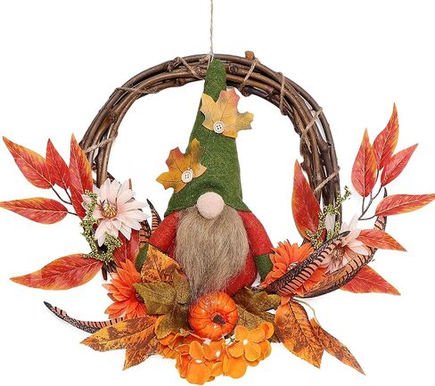Fall Wreath with Scarecrow, 16 Inch Autumn Harvest Thanksgiving Wreath Artificial Sunflowers Maple Leaves Berries Pumpkins Wreath, Rustic Front Door Window Wall Decoration in Saudi Arabia