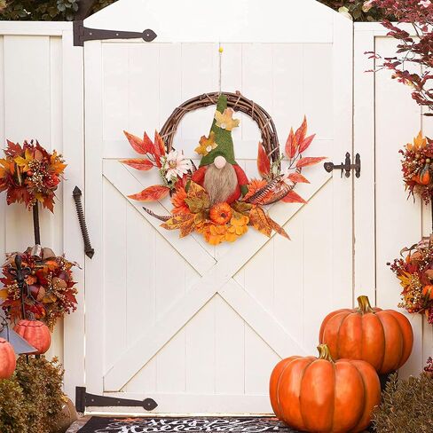 Fall Wreath with Scarecrow, 16 Inch Autumn Harvest Thanksgiving Wreath Artificial Sunflowers Maple Leaves Berries Pumpkins Wreath, Rustic Front Door Window Wall Decoration in Saudi Arabia