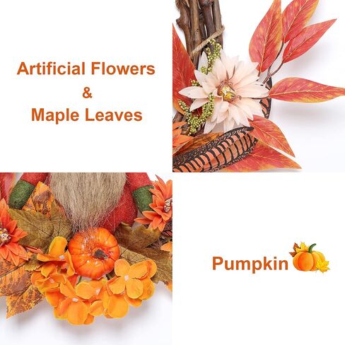 Fall Wreath with Scarecrow, 16 Inch Autumn Harvest Thanksgiving Wreath Artificial Sunflowers Maple Leaves Berries Pumpkins Wreath, Rustic Front Door Window Wall Decoration in Saudi Arabia