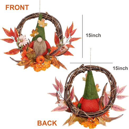 Fall Wreath with Scarecrow, 16 Inch Autumn Harvest Thanksgiving Wreath Artificial Sunflowers Maple Leaves Berries Pumpkins Wreath, Rustic Front Door Window Wall Decoration in Saudi Arabia