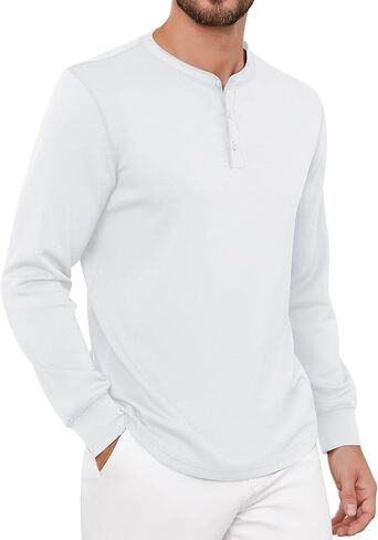 Men T-Shirts Henley Long Sleeve Outdoor Sweatshirts Holiday Casual Shirt Stretchy Button Design Shirts in Saudi Arabia