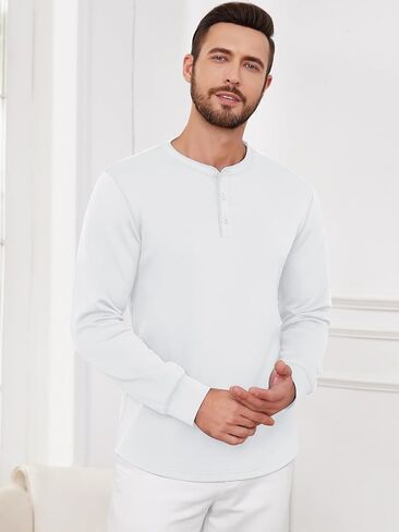 Men T-Shirts Henley Long Sleeve Outdoor Sweatshirts Holiday Casual Shirt Stretchy Button Design Shirts in Saudi Arabia