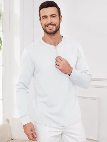 Men T-Shirts Henley Long Sleeve Outdoor Sweatshirts Holiday Casual Shirt Stretchy Button Design Shirts in Saudi Arabia