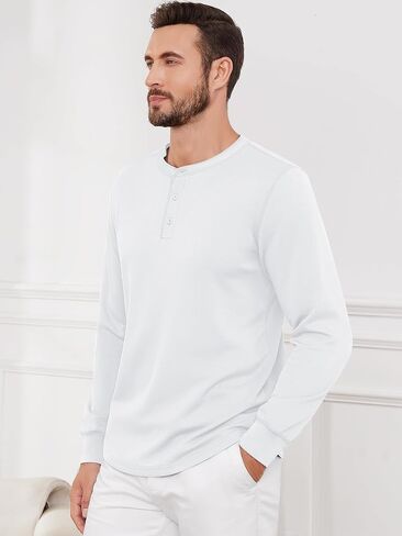Men T-Shirts Henley Long Sleeve Outdoor Sweatshirts Holiday Casual Shirt Stretchy Button Design Shirts in Saudi Arabia