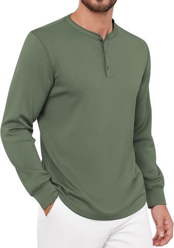 Men T-Shirts Henley Long Sleeve Outdoor Sweatshirts Holiday Casual Shirt Stretchy Button Design Shirts in Saudi Arabia