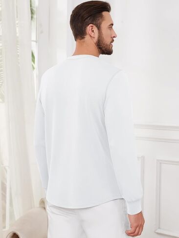 Men T-Shirts Henley Long Sleeve Outdoor Sweatshirts Holiday Casual Shirt Stretchy Button Design Shirts in Saudi Arabia