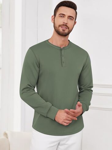 Men T-Shirts Henley Long Sleeve Outdoor Sweatshirts Holiday Casual Shirt Stretchy Button Design Shirts in Saudi Arabia