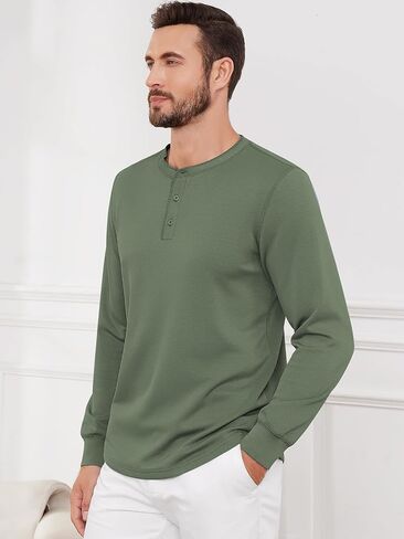 Men T-Shirts Henley Long Sleeve Outdoor Sweatshirts Holiday Casual Shirt Stretchy Button Design Shirts in Saudi Arabia