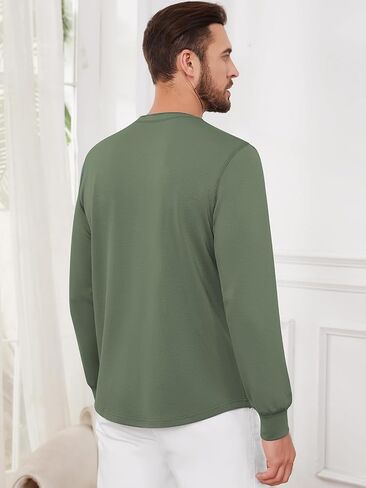 Men T-Shirts Henley Long Sleeve Outdoor Sweatshirts Holiday Casual Shirt Stretchy Button Design Shirts in Saudi Arabia