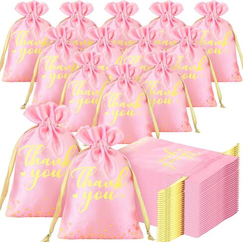 Sweetude 100 Pieces Thank You Satin Gift Bags 4 x 6 Inch Jewelry Pouches with Drawstring Mini Candy Bags Wedding Party Favor Bag for Bridal Baby Shower Birthday Party Supplies (Black) in Kuwait