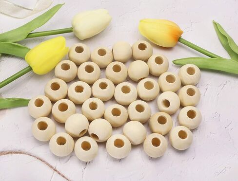 Penta Angel 25mm Diameter 3/8" Hole Unfinished Natural Color Round Wood Beads Loose Spacer Wooden Beads Christmas Ornament Craft Bead for DIY Jewelry Making Bracelet Finding Charms, 50PCS in Saudi Arabia