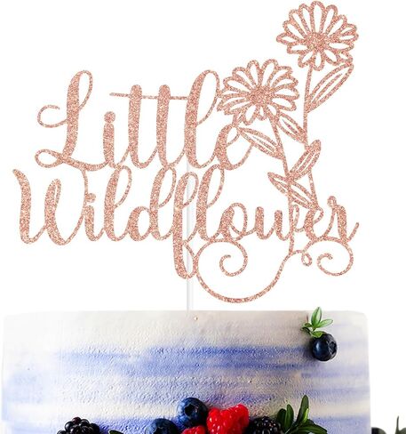 غلاف كعكة الزهرة البرية الصغيرة باللون الذهبي اللامع، إنها زهرة برية/مرحبًا بطفلة/طفلة حلوة، لوازم زينة لحفلات استقبال المولود الجديد بطابع زهرة برية مرحة للفتيات الصغيرات in Kuwait